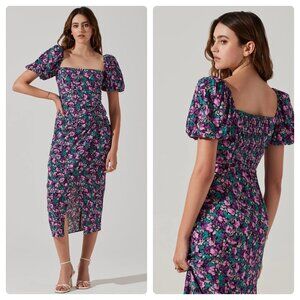 ASTR the Label Floral Square Neck Slit Front Midi Dress